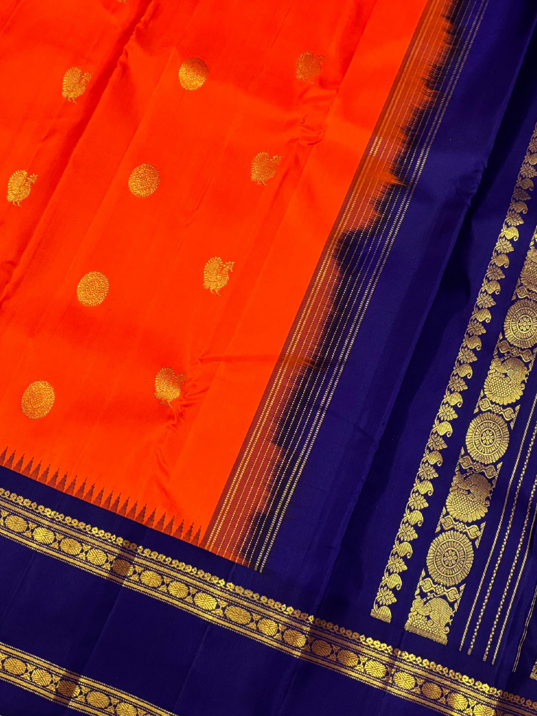 Handwoven Pure Gadwal Silk Saree | Orange