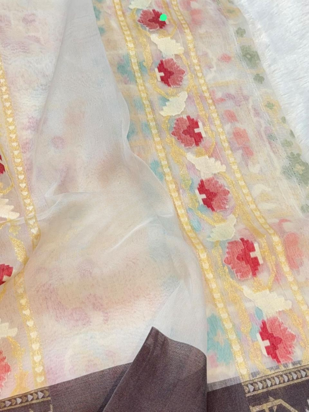 Pure Banarasi Exclusive Ektara Kora JAMDANI Tilfi saree  | Beige