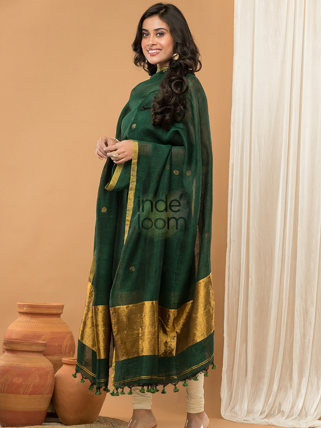 Dark Green Jamdani 2-Piece Set Kurti & Dupatta (UNSTITCHED) - 142