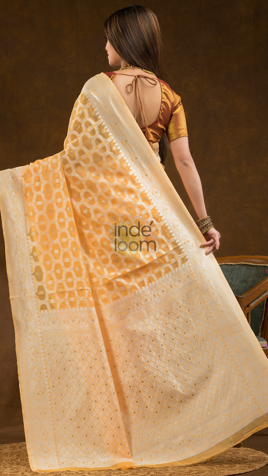 Chanderi Cotton Ethnic Motifs Saree | Mustard Yellow