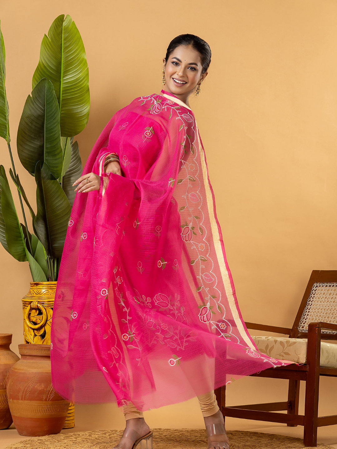 Classic Kota Doria Cotton Unstitched 2-Piece Kurti | Fuchsia