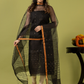 Handwoven Jamdani Muslin Unstitched 2-piece Kurti | Jet Black