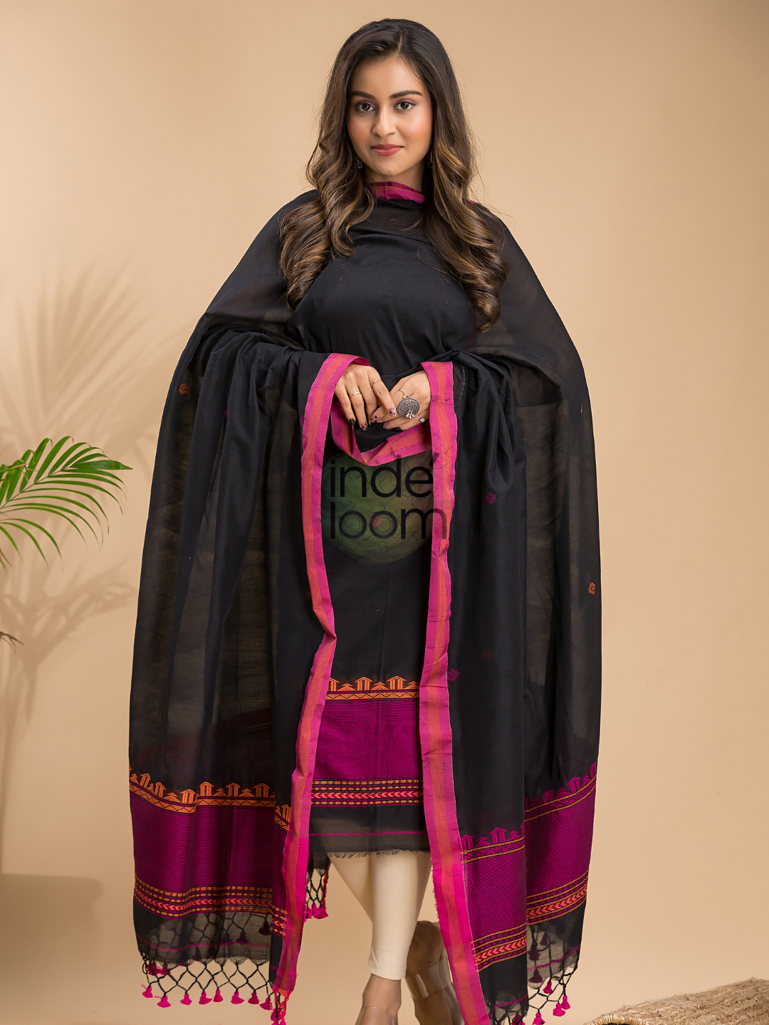 Coal Black Mercerized Cotton 2-Piece Set Kurti & Dupatta (UNSTITCHED) - 040