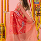 Classic Benarasi Semi Silk Saree | Coral Red