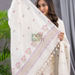 Cream White 120 Count Cotton Jamdani 2-Piece Set Kurti & Dupatta (UNSTITCHED) - 140