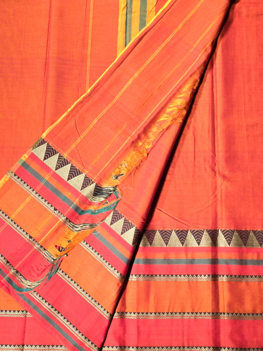 Handloom Narayanpet Cotton Saree | Rust Orange