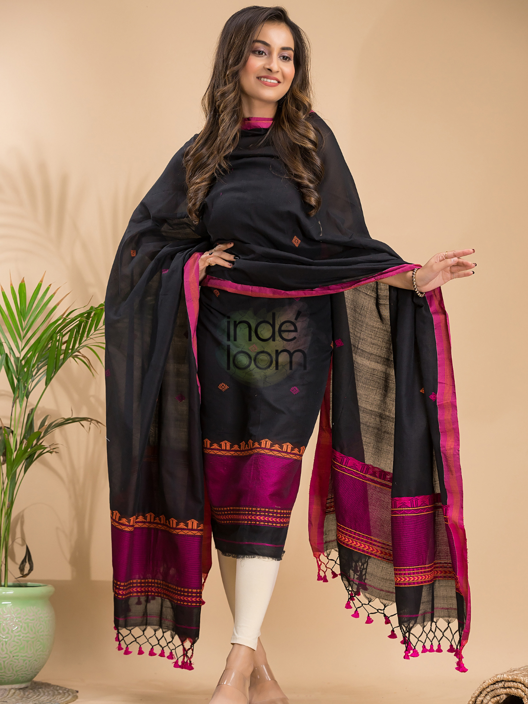 Coal Black Mercerized Cotton 2-Piece Set Kurti & Dupatta (UNSTITCHED) - 040