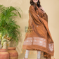 Peanut Brown Tissue Linen Silver Zari Jamdani 2-Piece Set Kurti & Dupatta (UNSTITCHED) - 885