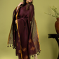 Handwoven Jamdani Linen Unstitched 2-piece Kurti | Plum Brown