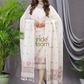 Cream White 120 Count Cotton Jamdani 2-Piece Set Kurti & Dupatta (UNSTITCHED) - 140