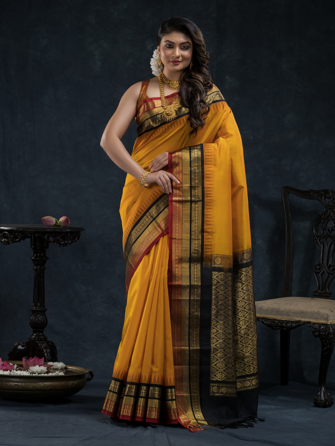 Pure Handloom Korvai Saree | Mustard Yellow