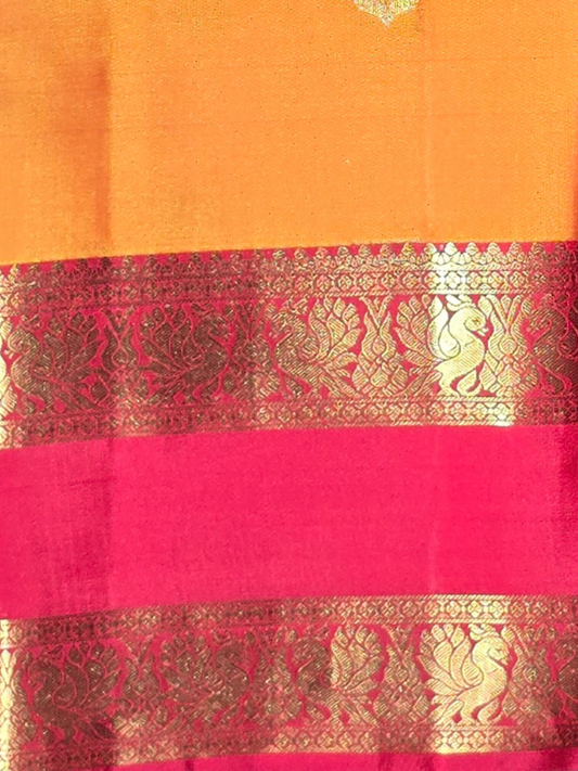 Traditional Kanjivaram Semi Silk Sarees | Peach Orange