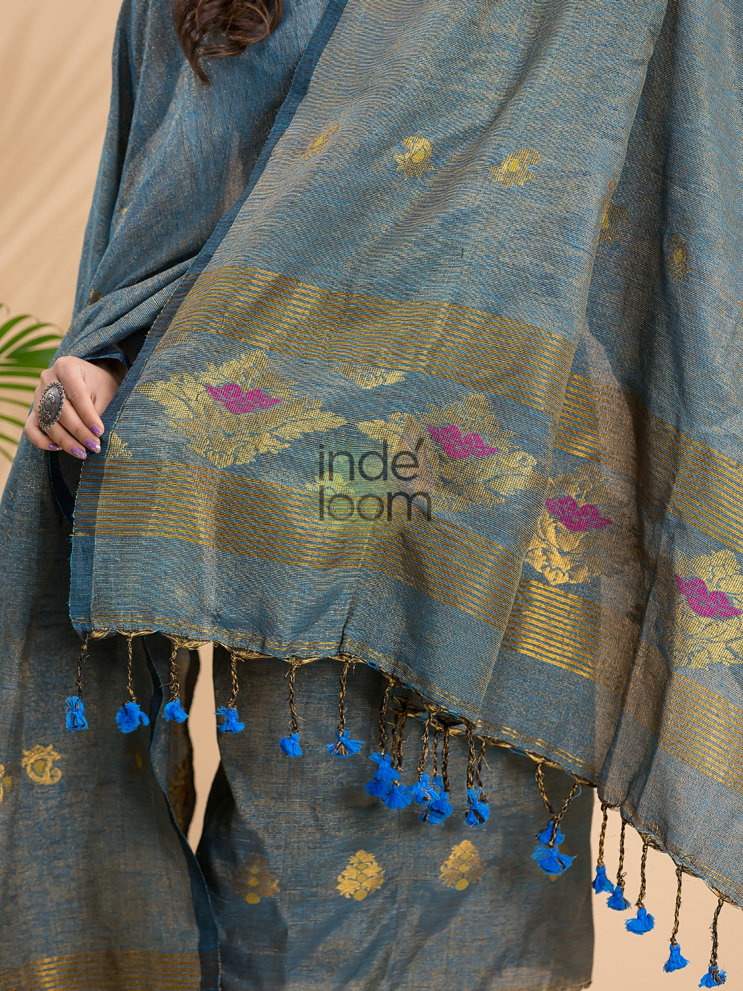 Steel Blue Tissue Linen 2-Piece Set Kurti & Dupatta (UNSTITCHED) - 041