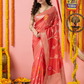 Classic Benarasi Semi Silk Saree | Coral Red