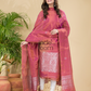 Pastel red Tissue Linen Silver Zari Jamdani 2-Piece Set Kurti & Dupatta (UNSTITCHED) - 884