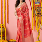 Classic Benarasi Semi Silk Saree | Coral Red