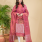 Pastel red Tissue Linen Silver Zari Jamdani 2-Piece Set Kurti & Dupatta (UNSTITCHED) - 884