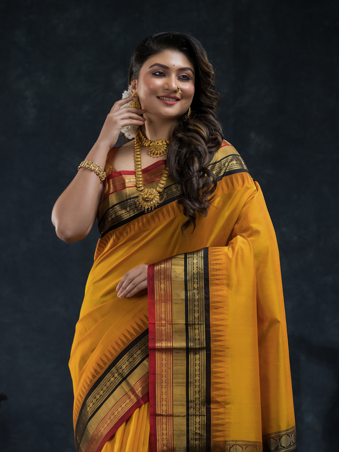 Pure Handloom Korvai Silk Cotton Saree In Mustard Yellow -180