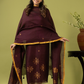 Handwoven Jamdani Linen Unstitched 2-piece Kurti | Plum Brown