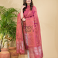 Pastel red Tissue Linen Silver Zari Jamdani 2-Piece Set Kurti & Dupatta (UNSTITCHED) - 884