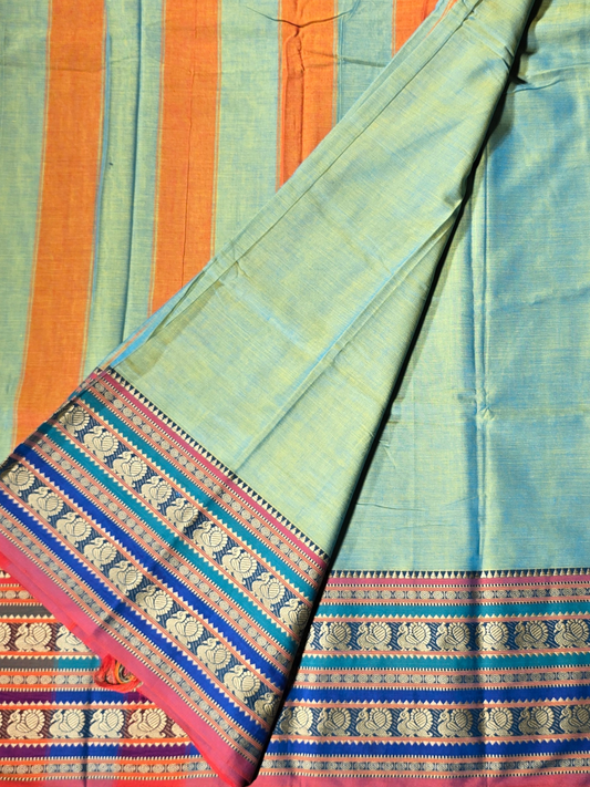 Handloom Narayanpet Cotton Saree | Light Teal