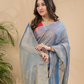 Tissue Linen Handloom Saree With Pigeon Blue - 020
