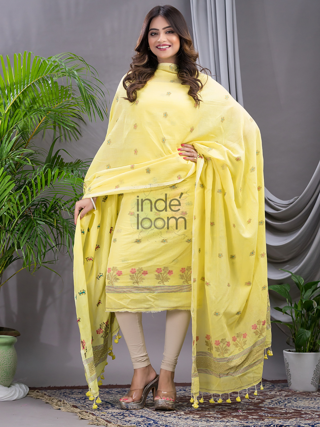 Pastel Yellow | Handloom Jamdani Cotton Unstitched 2-Piece Kurti