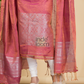 Pastel red Tissue Linen Silver Zari Jamdani 2-Piece Set Kurti & Dupatta (UNSTITCHED) - 884