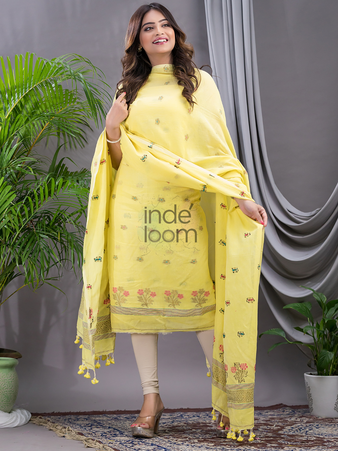 Pastel Yellow | Handloom Jamdani Cotton Unstitched 2-Piece Kurti