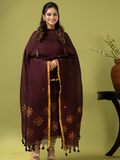 Handwoven Jamdani Linen Unstitched 2-piece Kurti | Plum Brown