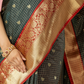 Classic Benarasi Katan Semi Silk Saree | Charcoal Green