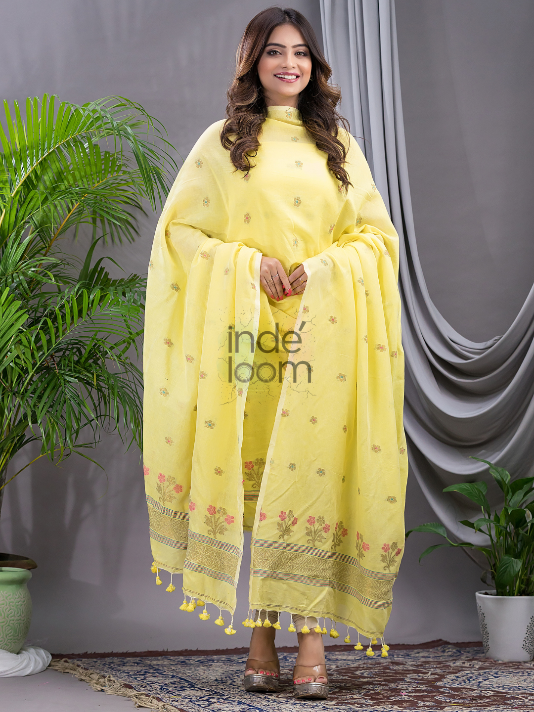 Pastel Yellow | Handloom Jamdani Cotton Unstitched 2-Piece Kurti
