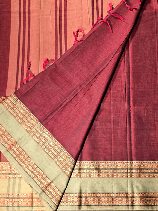 Handloom Narayanpet Cotton Saree | Wine Maroon
