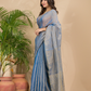 Tissue Linen Handloom Saree With Pigeon Blue - 020