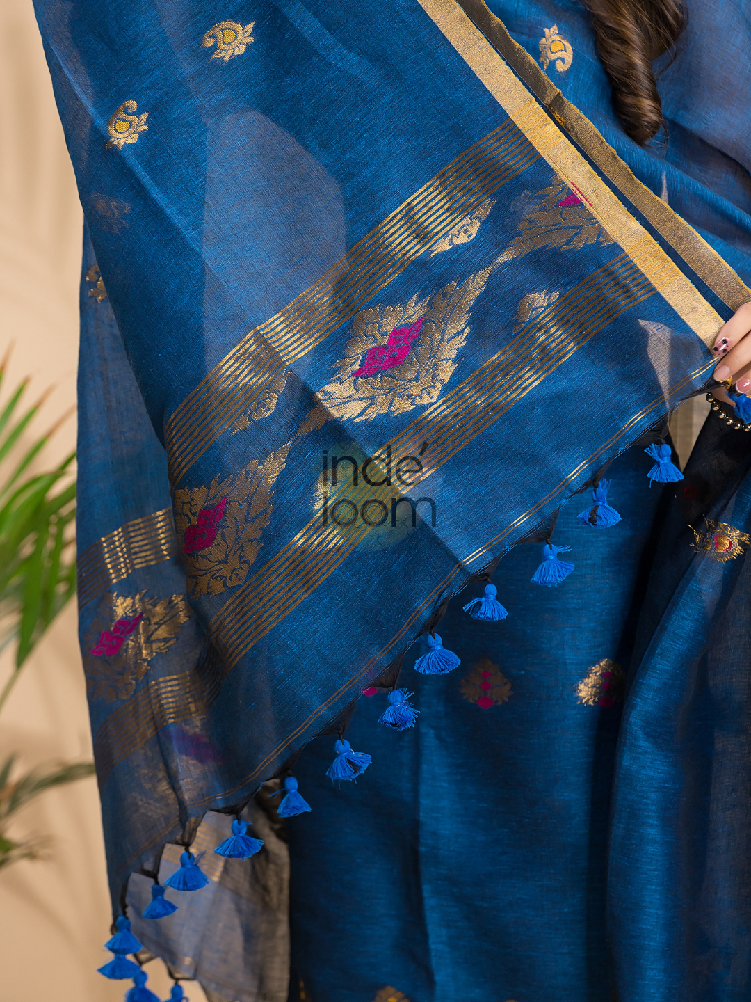 Indigo Blue Tissue Linen 2-Piece Set Kurti & Dupatta (UNSTITCHED) - 042