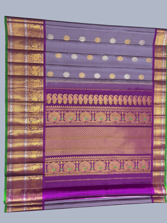 Pure Handwoven Gadwal Silk With Lavender Grey - 014