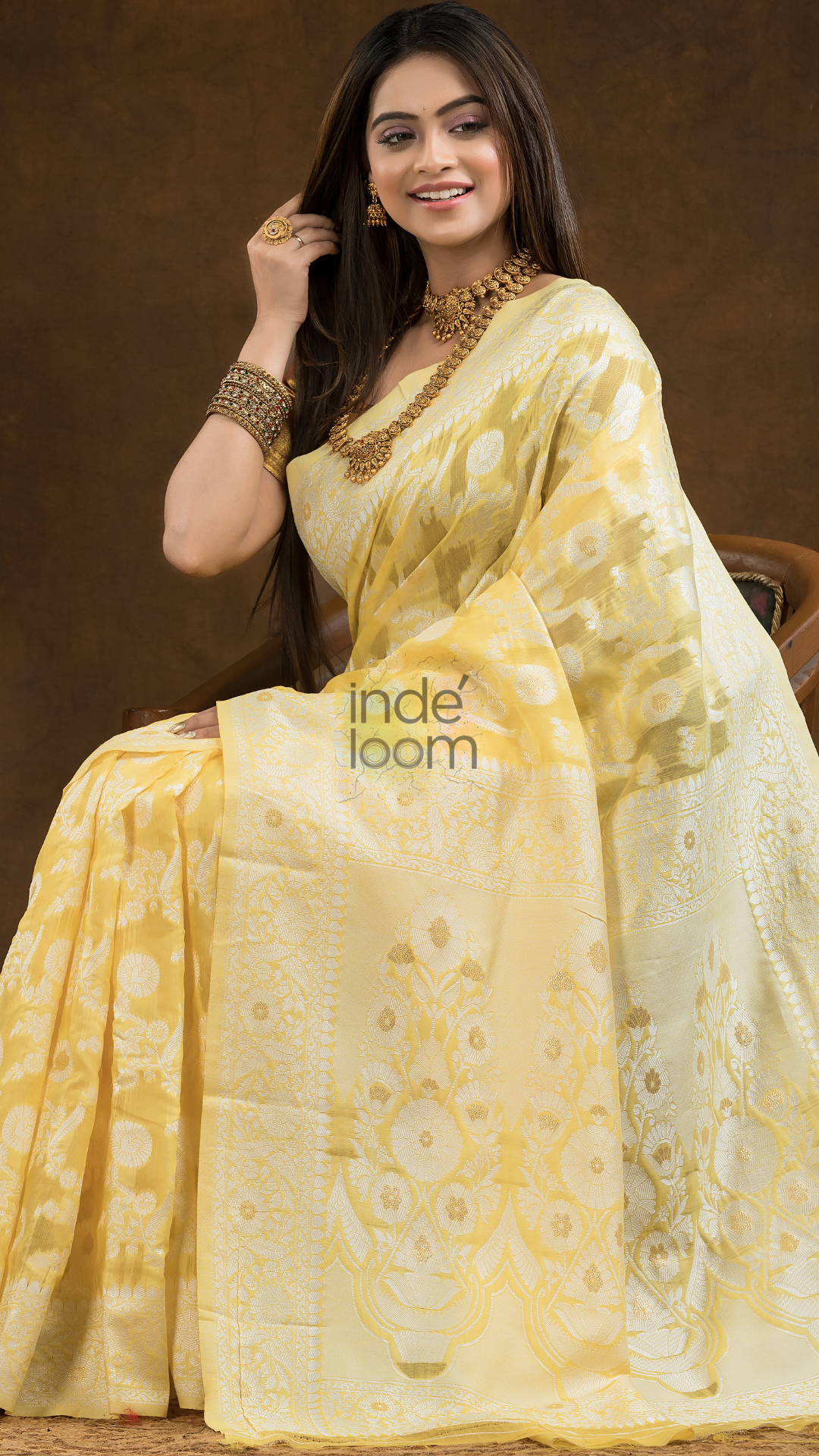 Chanderi Cotton Ethnic Motifs Saree | Pale Yellow