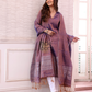 Lavender Purple Tissue Linen Silver Zari Jamdani 2-Piece Set Kurti & Dupatta (UNSTITCHED) - 305