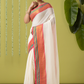 Pure Handloom Cotton Saree | White and Red | Plain Body with Ribbon border