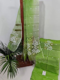 Muslin Jamdani 2-Piece Set Kurti & Dupatta (UNSTITCHED)Lime Green -933