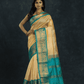 Pure Handloom Korvai Silk Cotton Saree in Light Yellow and Blue Border - 111