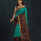Pure Handloom Korvai Silk Cotton Saree in Mint Green and rich Chocolate Brown Border - 140