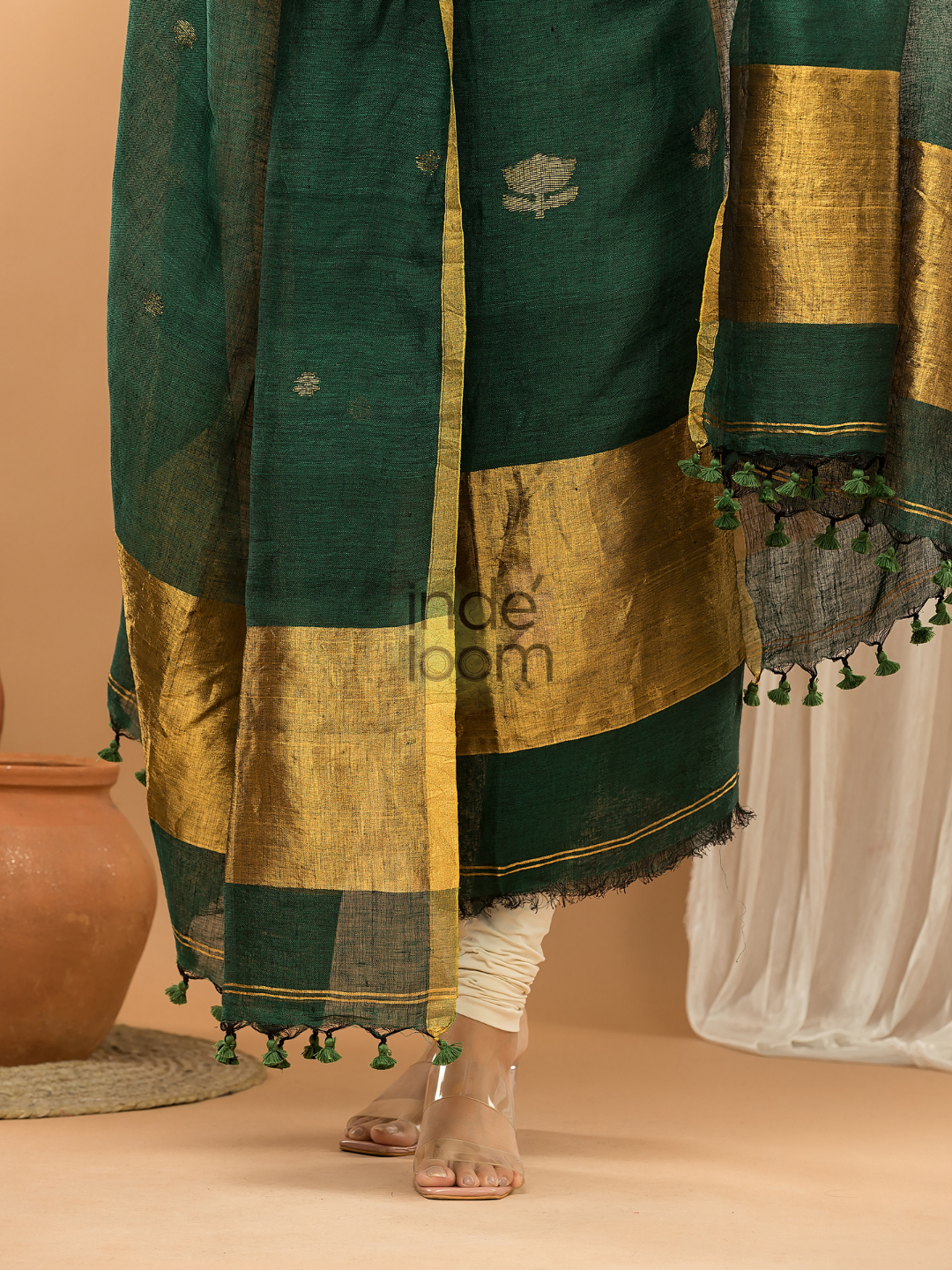Dark Green Jamdani 2-Piece Set Kurti & Dupatta (UNSTITCHED) - 142