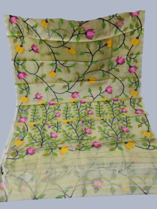 Handwoven Pure Handwoven Pure Muslin Saree  |  Cream Beige