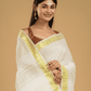 Linen Cotton Saree With Snow White and Yellow Border - 047 - indeloom