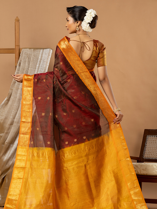 Handloom Korvai Silk Cotton Saree | Deep Maroon