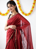 Maheshwari Silk Cotton Saree – Festive Elegance | Maroon Red