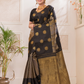Megh Vaarna - Coal Black silk with gaja and floral border