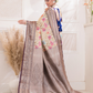 Vanalata - Earth-toned brown drape with blooming florals in digital prints