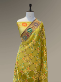 Banarasi Exclusive Ektara Kora JAMDANI Tilfi saree | Olive Green